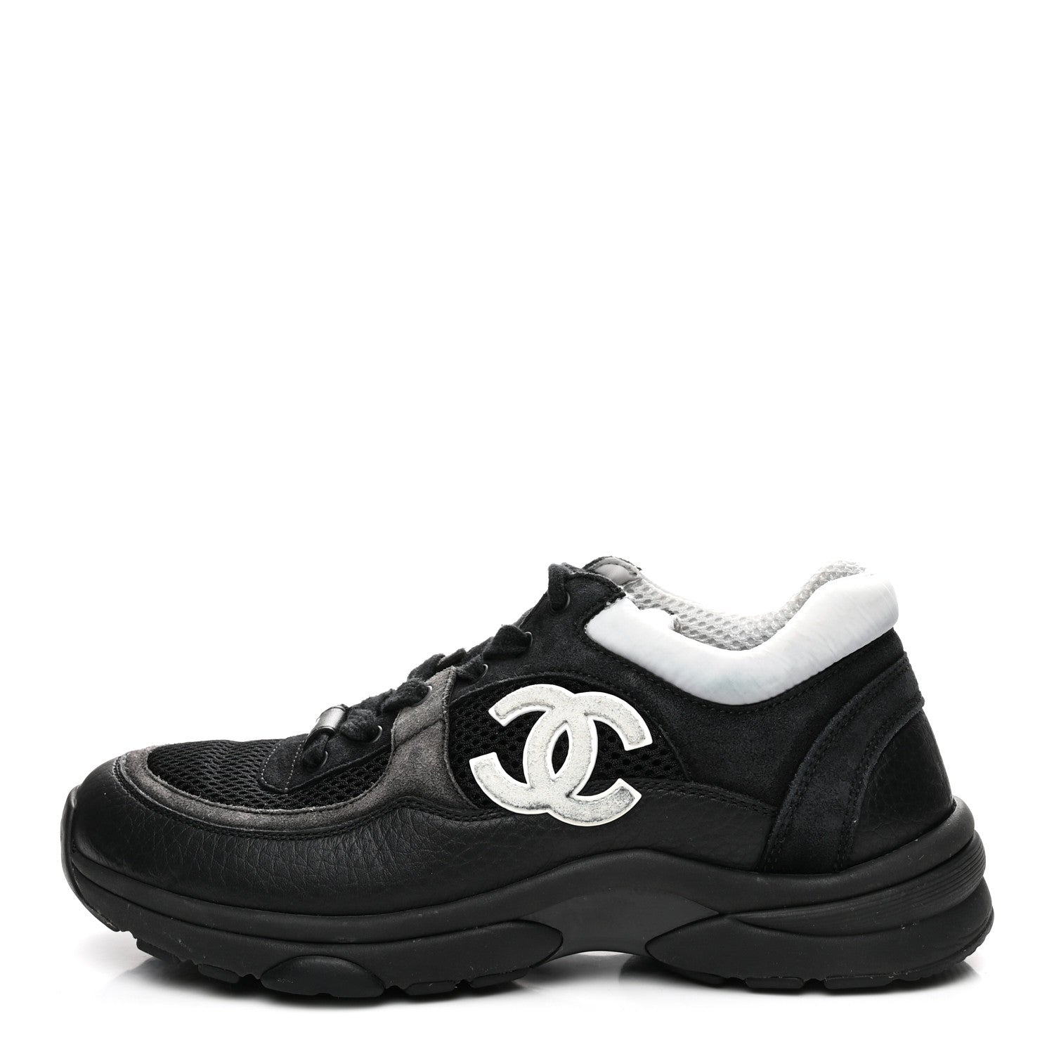 Chanel Mesh Suede Grained Calfskin Womens CC Sneakers 36 Black White 1 of 9