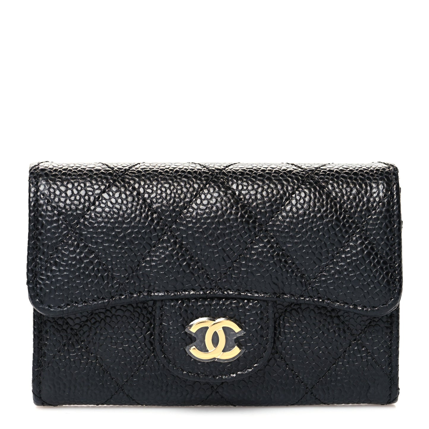Caviar Quilted Flap Card Holder Black