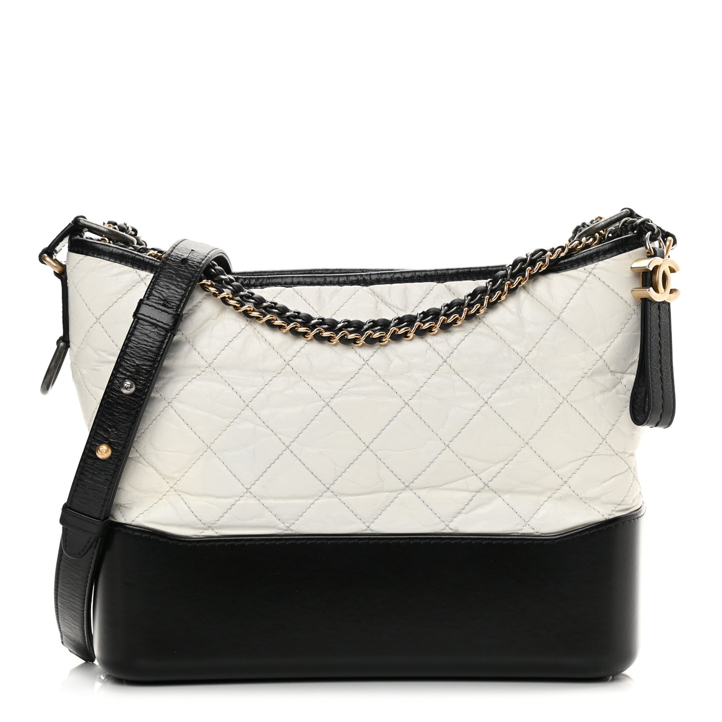 Aged Calfskin Quilted Medium Gabrielle Hobo Black White
