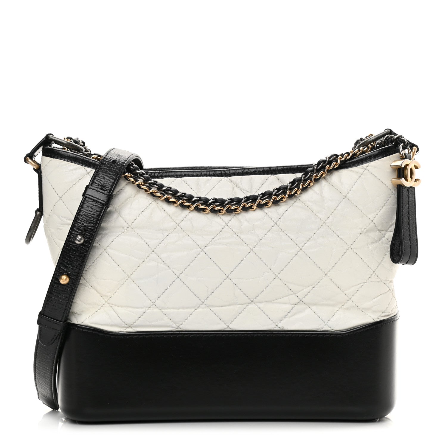 Chanel Aged Calfskin Quilted Medium Gabrielle Hobo Black White 1 of 13