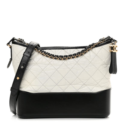 Chanel Aged Calfskin Quilted Medium Gabrielle Hobo Black White 1 of 13