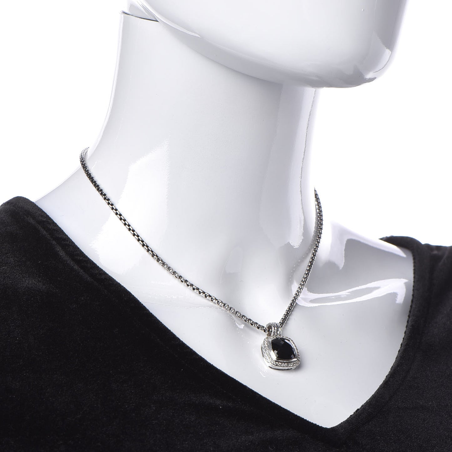 Sterling Silver Diamond Black Onyx 11mm Albion Pendant Necklace