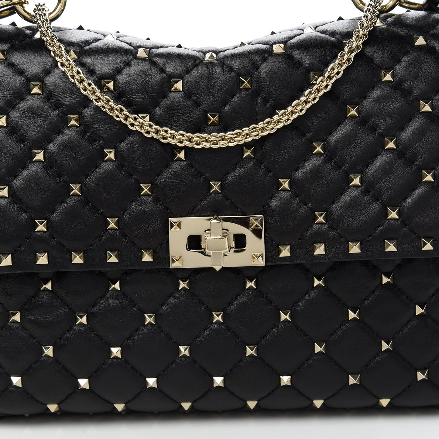 Lambskin Large Rockstud Spike Shoulder Bag Black