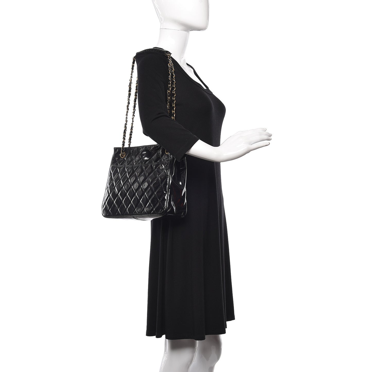 Patent Quilted Tote Black