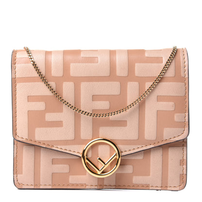 Fendi Vitello Termolagoon F is Fendi FF 1974 Embossed Geometric Flap Wallet On Chain Miele Scuro 1 of 3