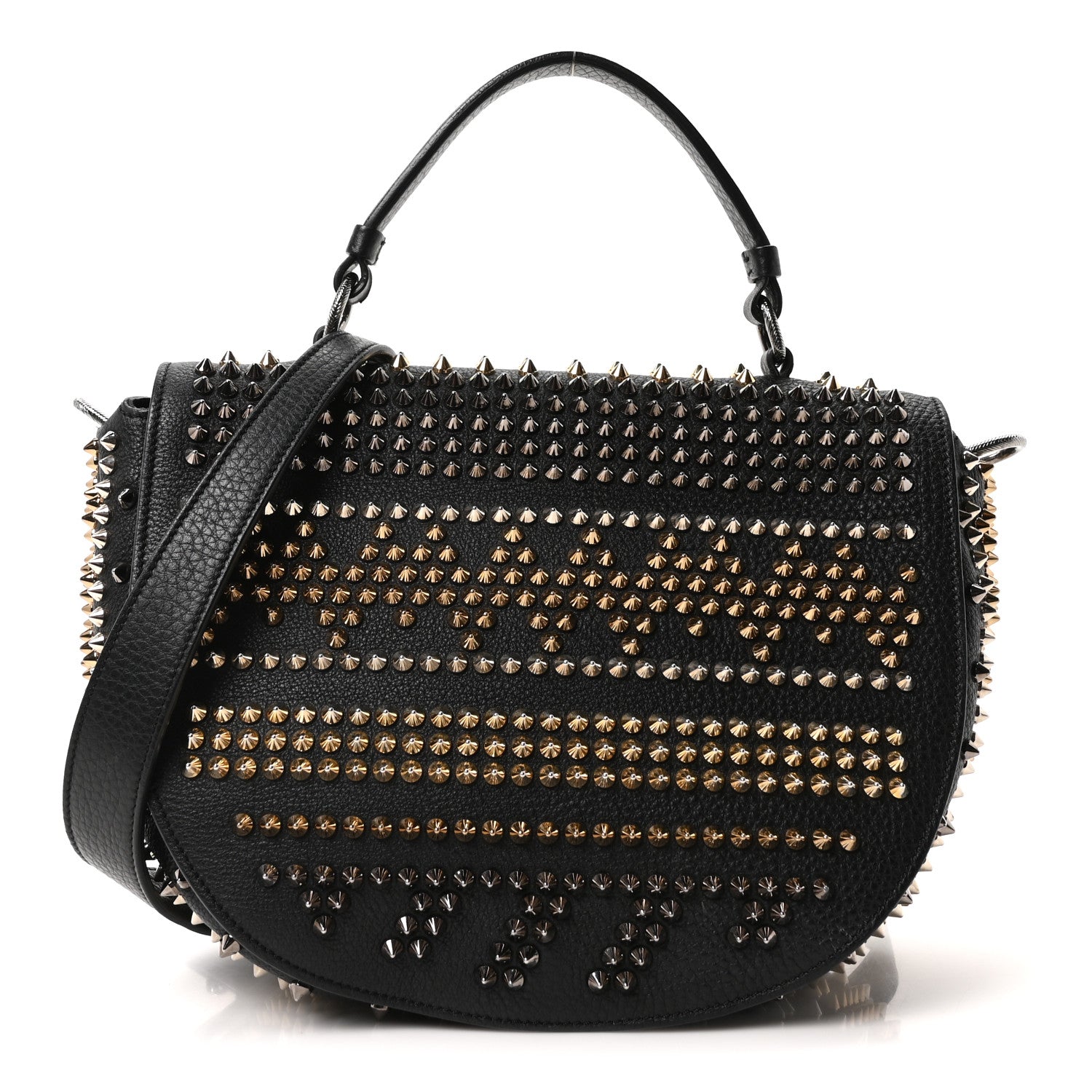 Christian Louboutin Calfskin Mix Chevron Spikes Panettone Messenger Black 1 of 17