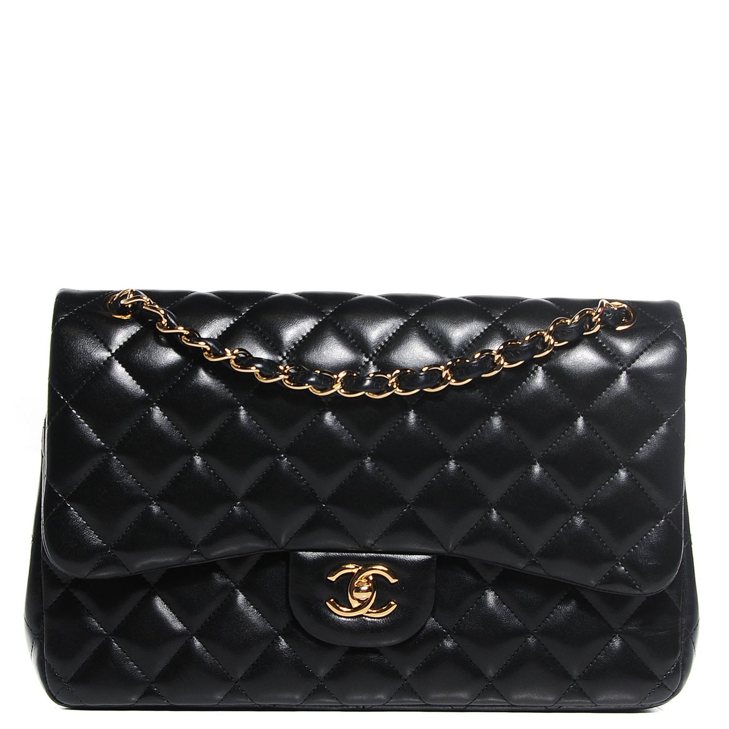 Lambskin Quilted Jumbo Double Flap Black