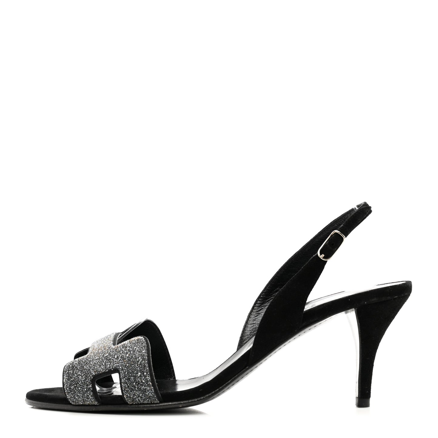 Velour Goatskin Crystal Poudre Night 70 Slingback Sandals 38 Argent Black