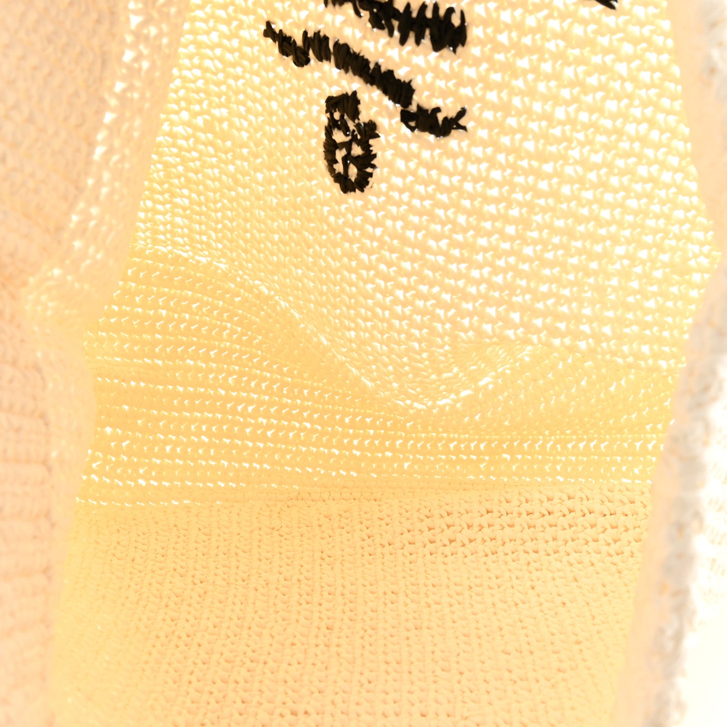 Yarn Raffia Effect Crochet Embroidered Large Logo Tote White