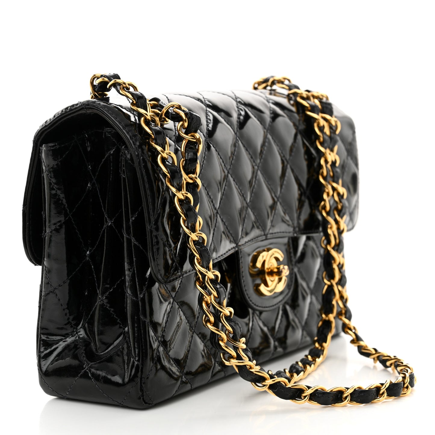 Patent Quilted Small Double Sided Flap Black