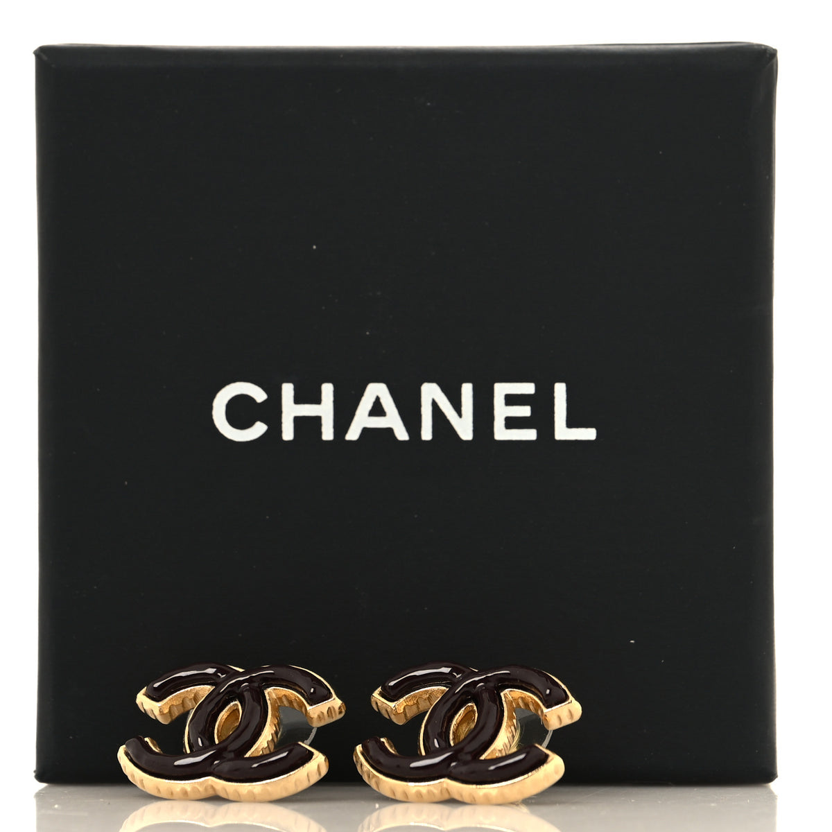 Chanel Metal Enamel CC Earrings Gold Brown 5 of 5