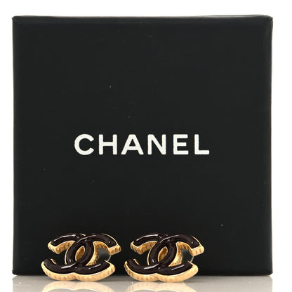 Chanel Metal Enamel CC Earrings Gold Brown 5 of 5