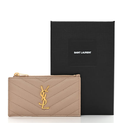 Saint Laurent Monogram Grain de Poudre 5 Fragments Zip Pouch Card Holder Dark Beige 8 of 8
