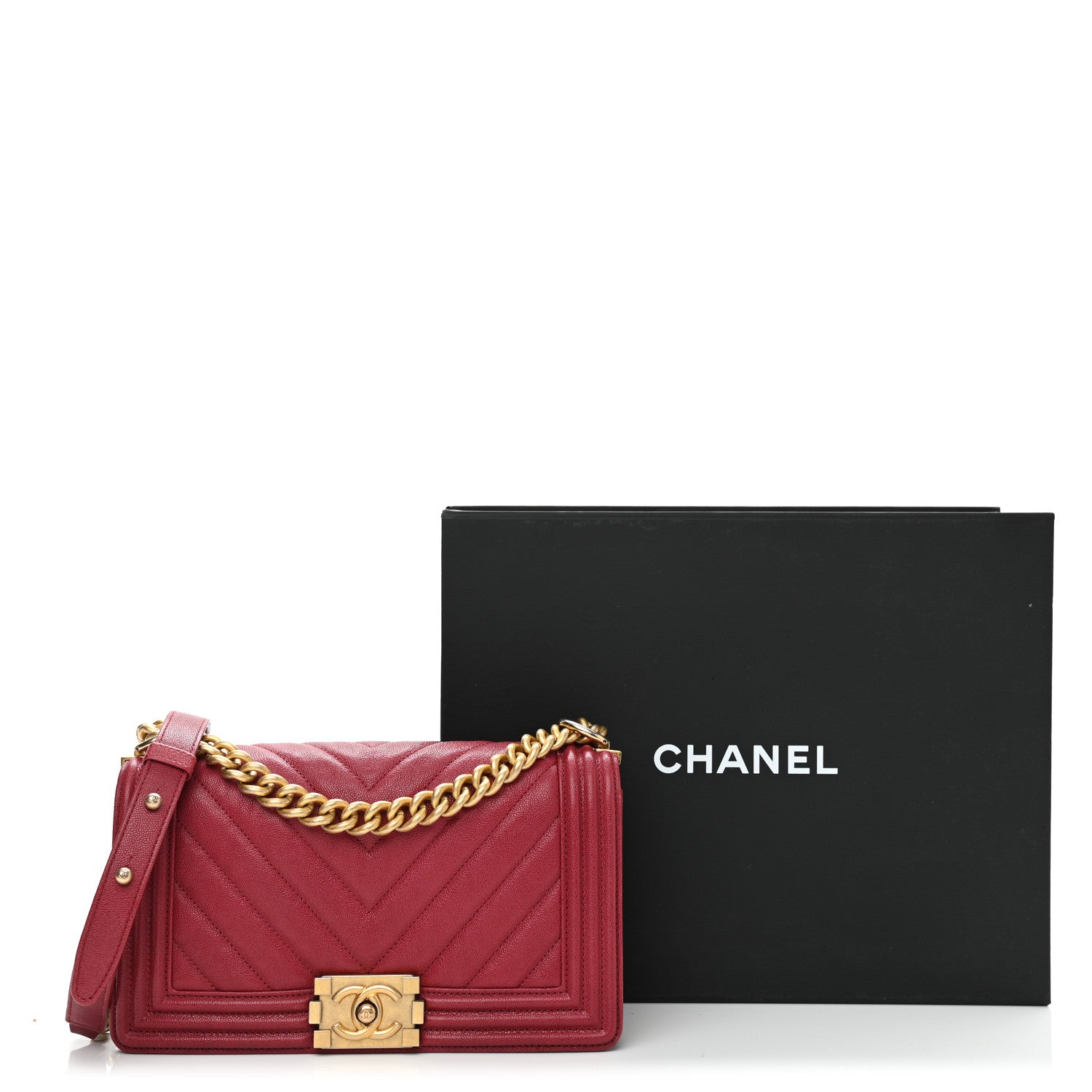 Chanel Caviar Chevron Quilted Medium Boy Flap Dark Pink 11 of 11