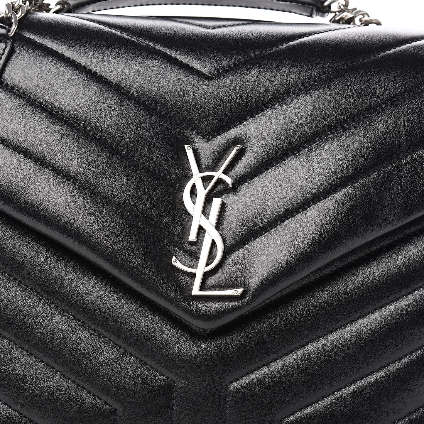Calfskin Y Quilted Monogram Medium Loulou Chain Satchel Black
