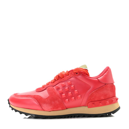Valentino Garavani Calfskin Suede Rockstud Sneakers 35 Fragola 1 of 13