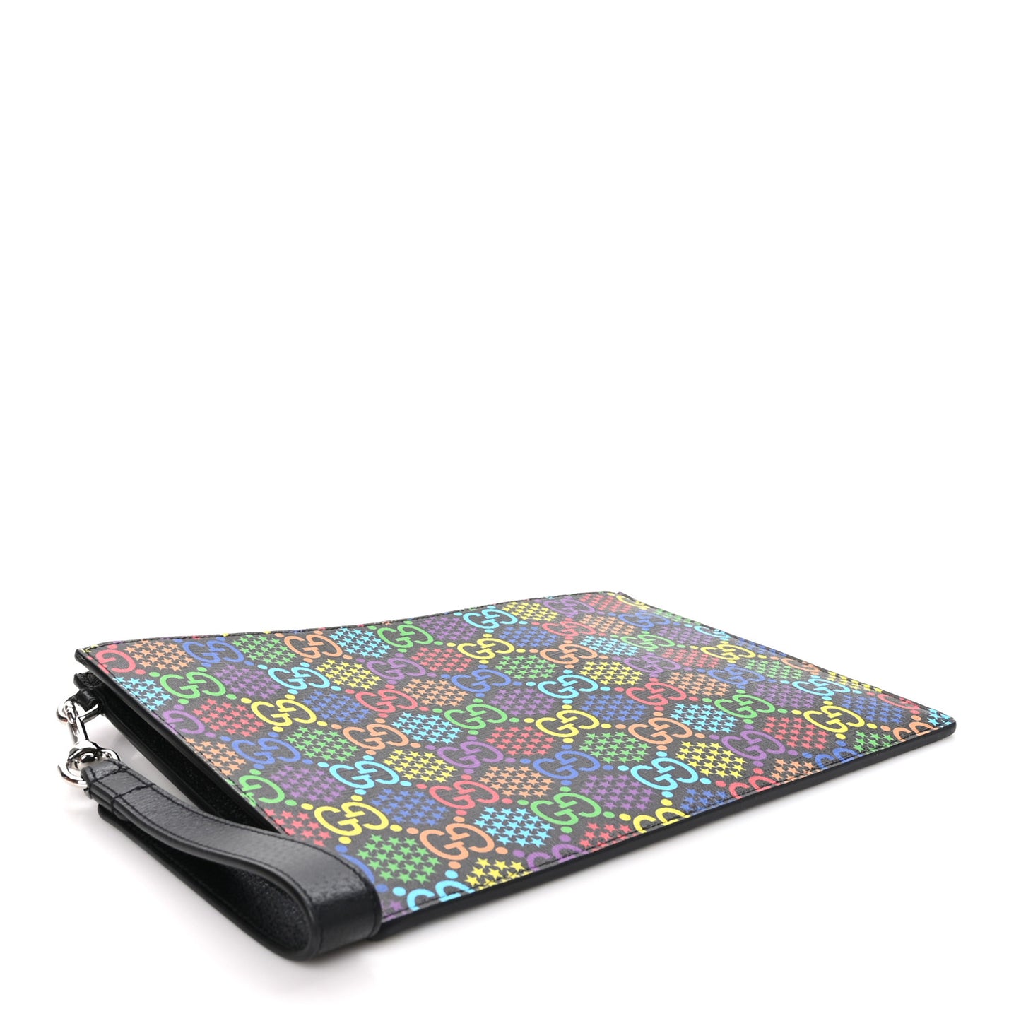 GG Supreme Monogram Psychedelic Zip Wristlet Pouch Black Multicolor