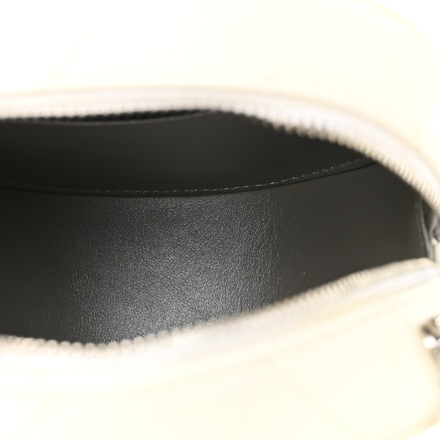 Lambskin Metal Quilted Round Clutch With Chain White Silver