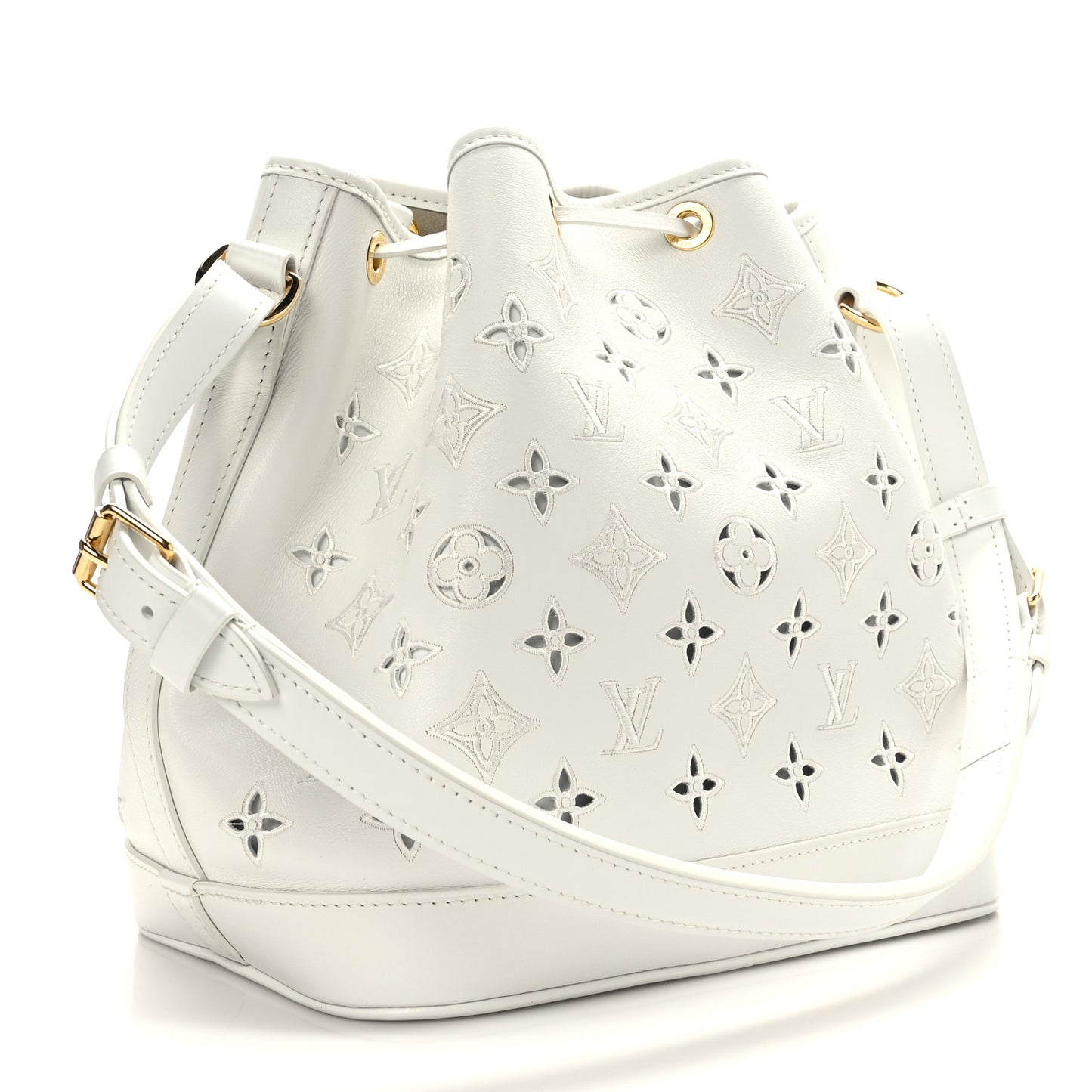 Calfskin Monogram Cutout Petit Noe White