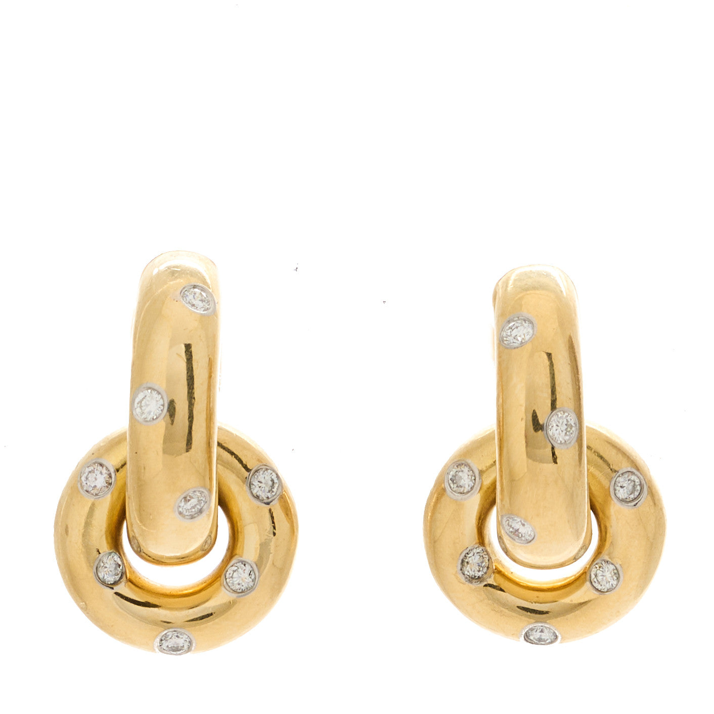Tiffany 18K Yellow Gold Platinum Diamond Etoile Double Hoop Earrings 1 of 4