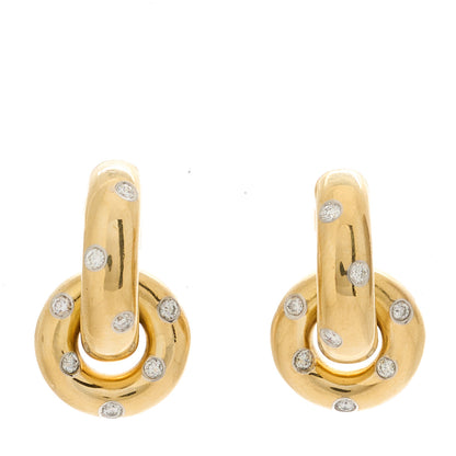 Tiffany 18K Yellow Gold Platinum Diamond Etoile Double Hoop Earrings 1 of 4