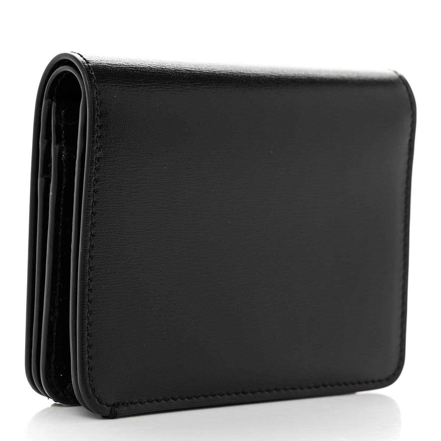 Shiny Calfskin Triomphe Compact Wallet Black