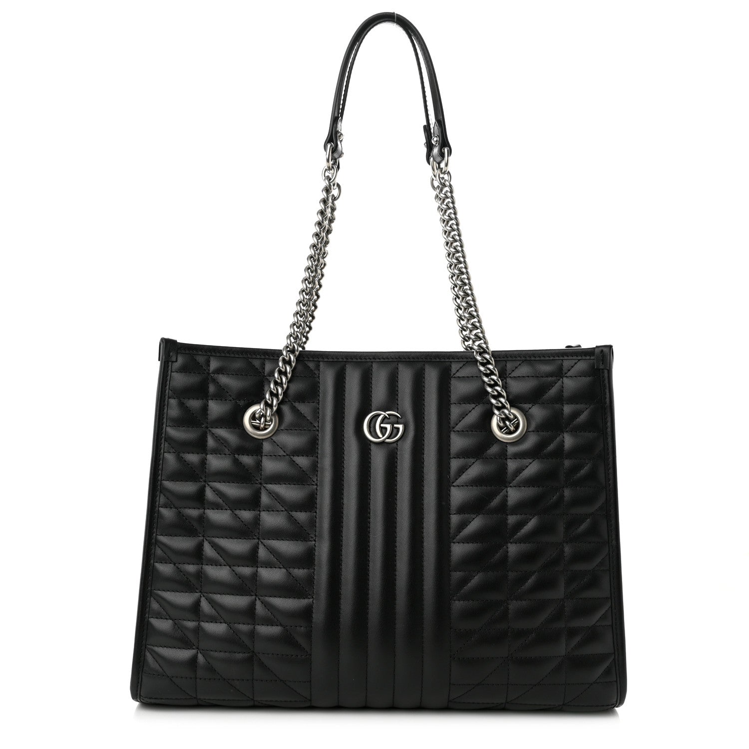Gucci Calfskin Matelasse Aria Medium GG Marmont Shoulder Tote Black 1 of 9