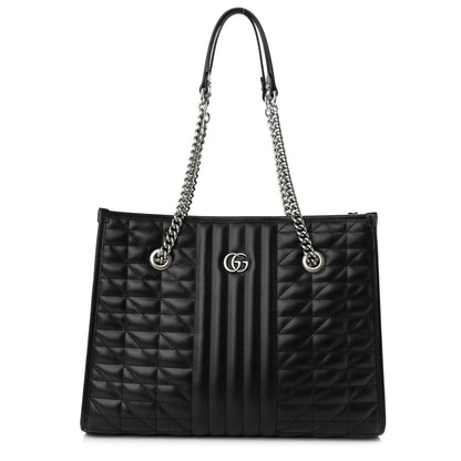 Gucci Calfskin Matelasse Aria Medium GG Marmont Shoulder Tote Black 1 of 9
