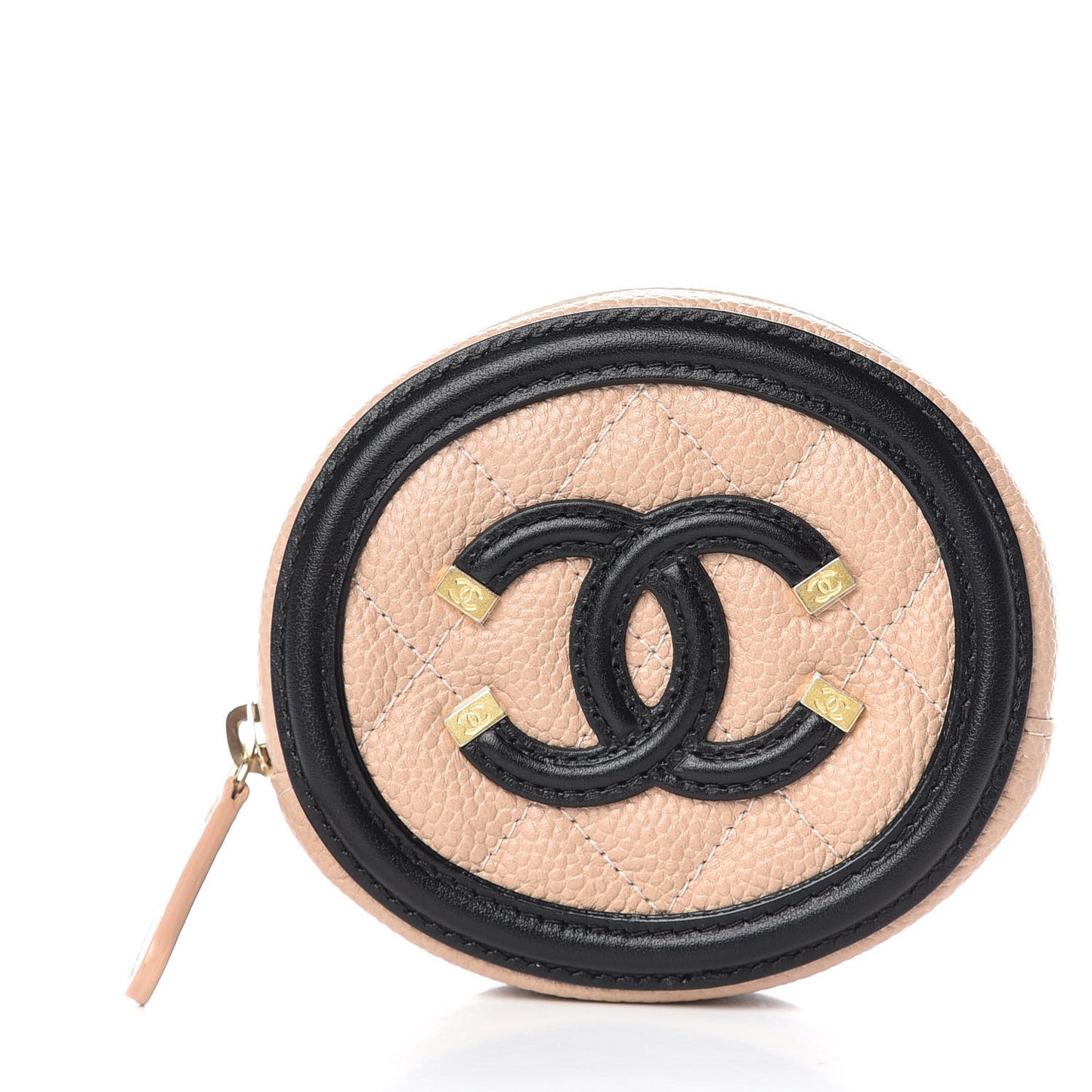 Caviar Quilted Filigree Zip Around Classic Coin Purse Beige Black