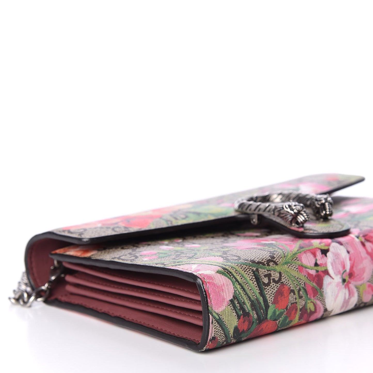 GG Supreme Monogram Blooms Mini Dionysus Chain Wallet Beige Multicolor Dry Rose