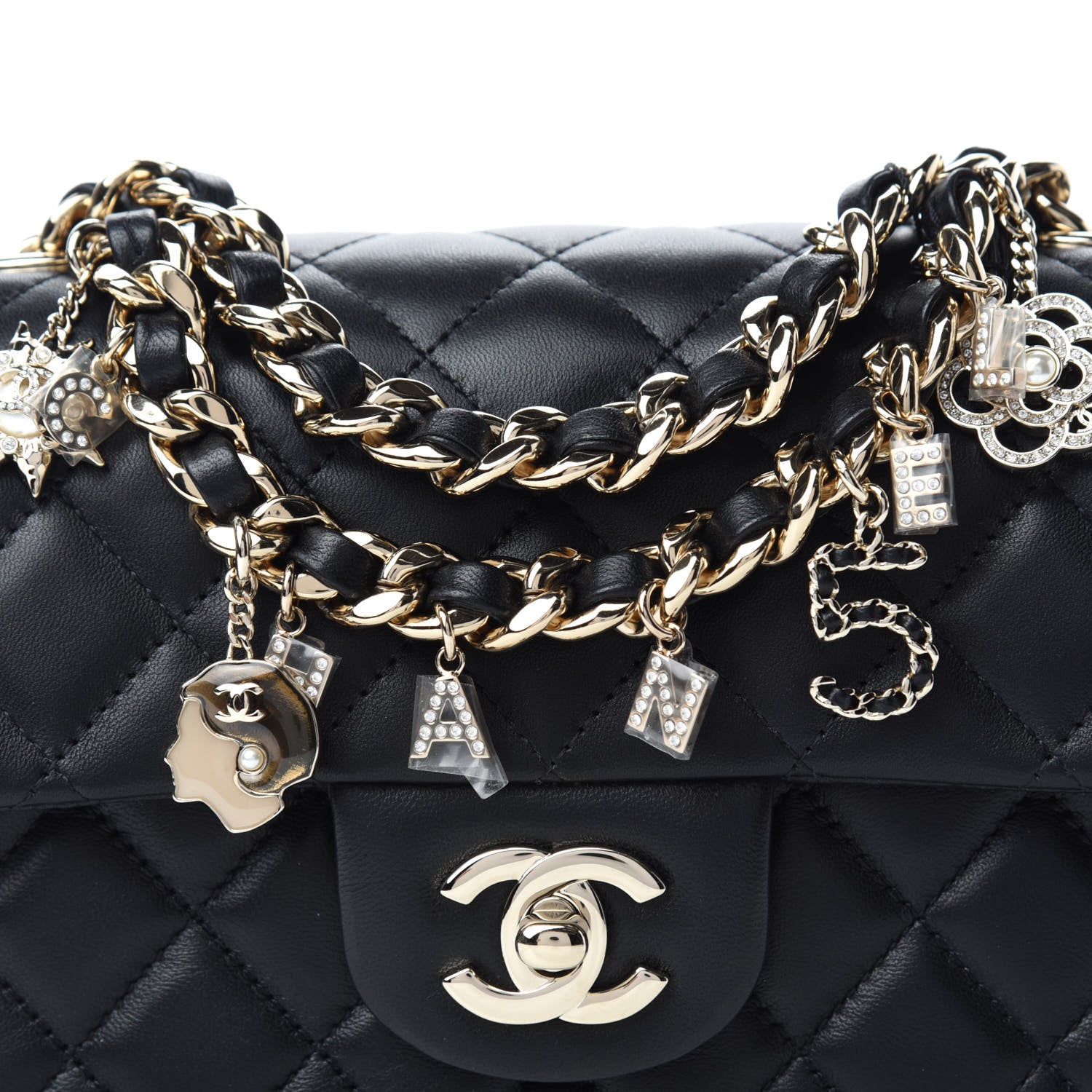 Chanel Lambskin Quilted Mini Coco Charms Rectangular Flap Black 10 of 11