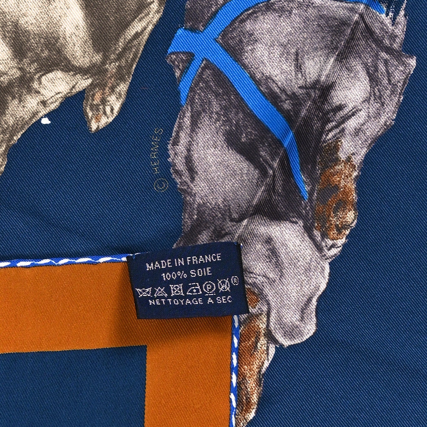 Silk Les Bassets Scarf 70 Marine Sepia