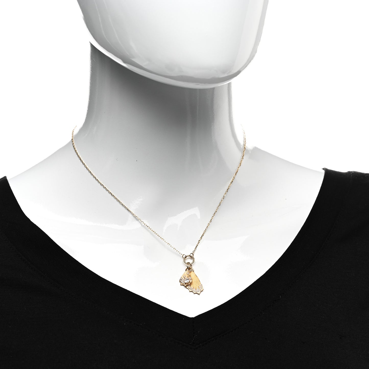 18K Yellow Gold Diamond Encrusted Butterfly Wings Miniature Medallion Necklace
