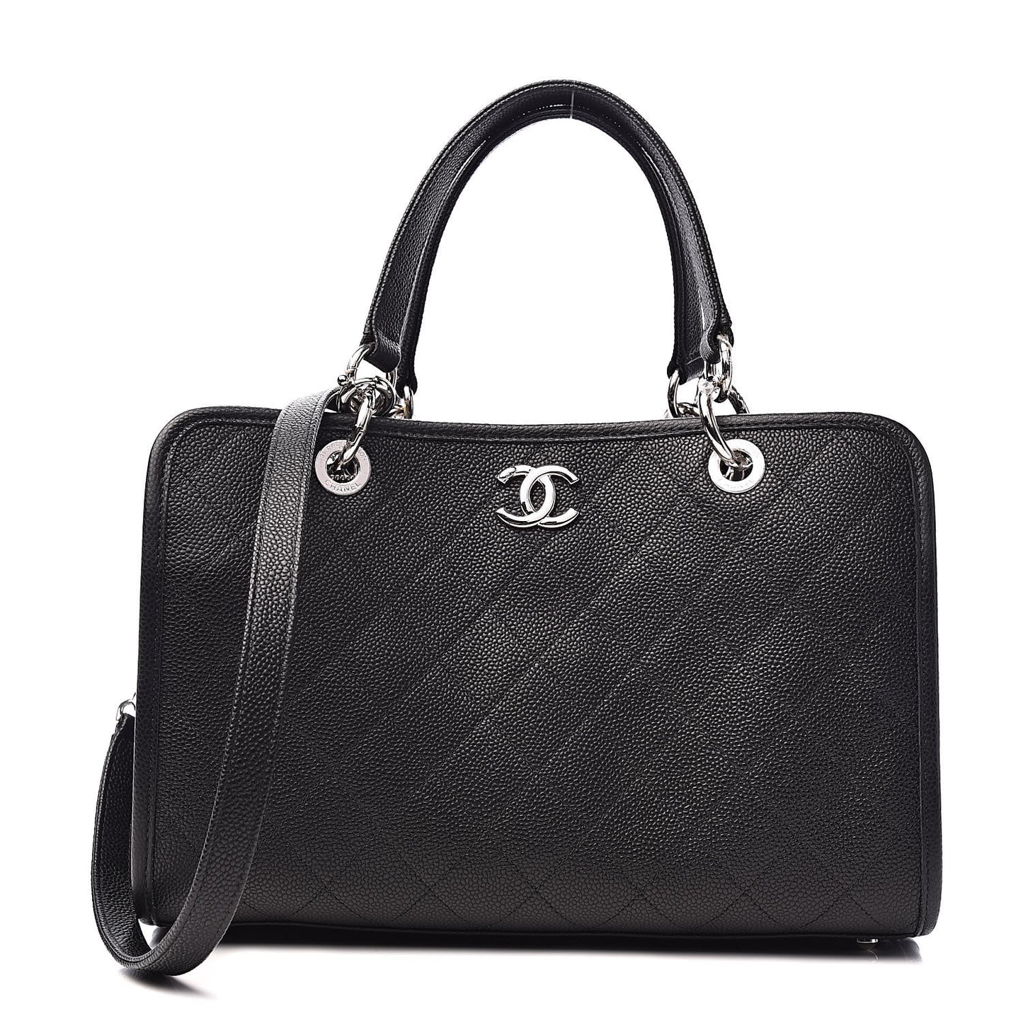 Caviar Stitched Shopping Tote Black
