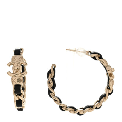Chanel Metal Lambskin Quilted CC Turnlock Chain Hoop Earrings Gold Black 1 of 5