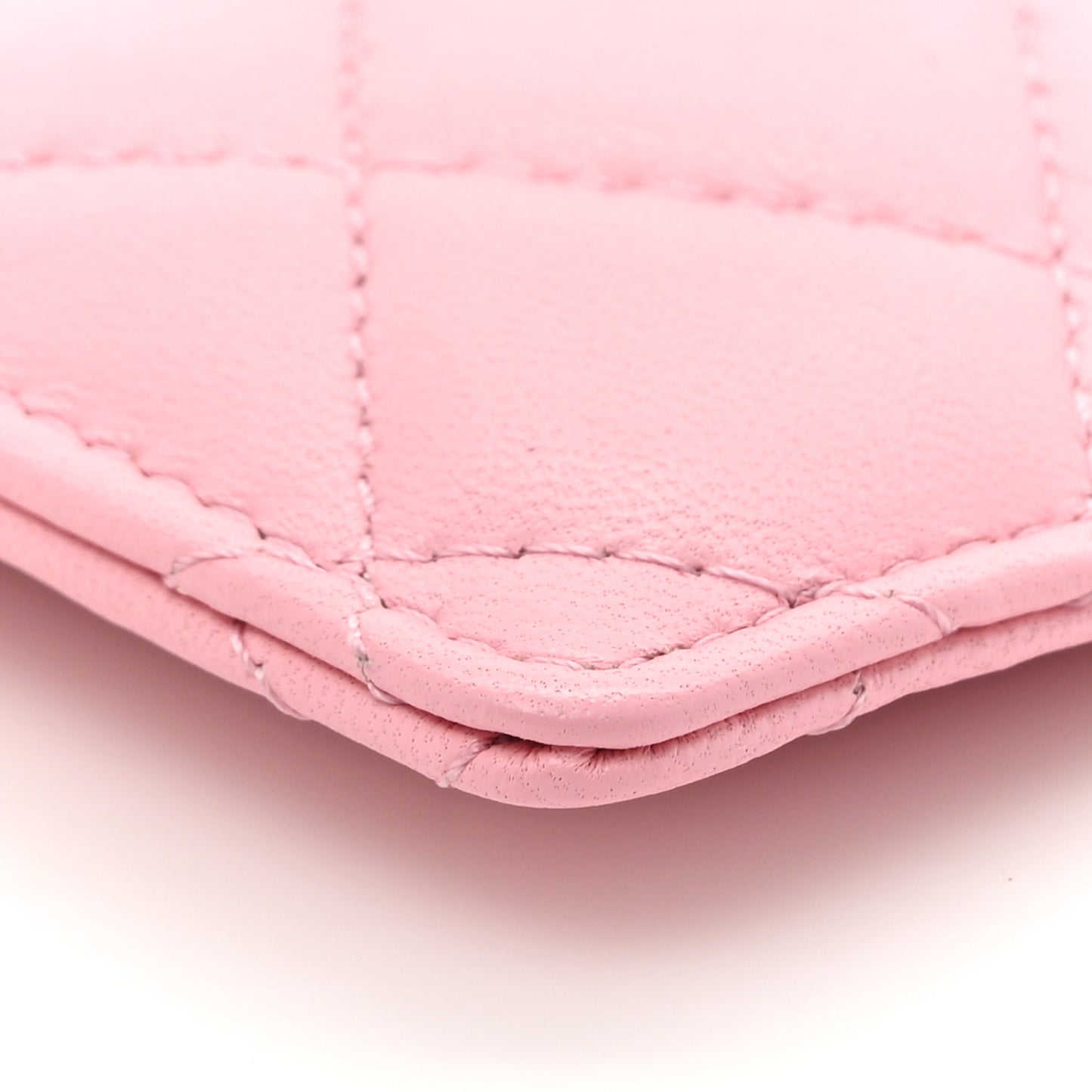 Lambskin Quilted Chanel Card Holder On Chain Pink