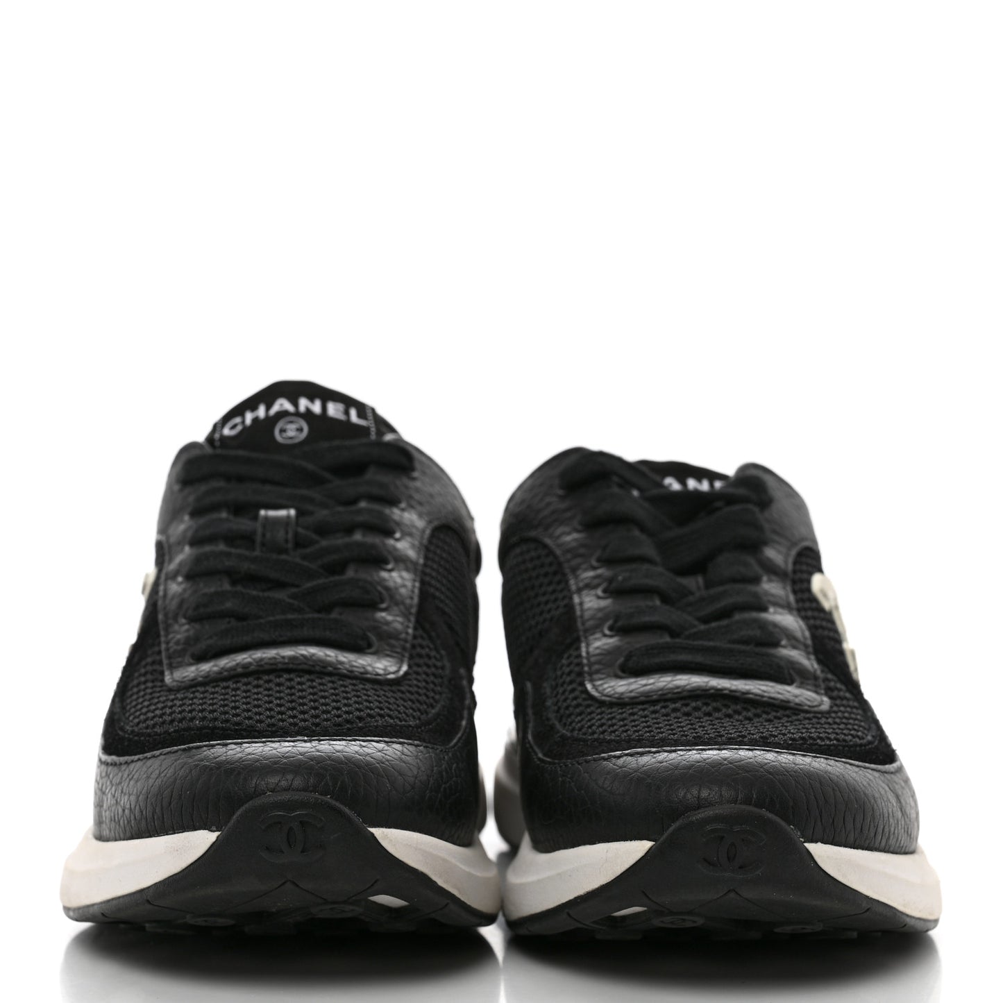 Calfskin Mesh Lycra Suede Womens Logo Sneakers 36 Black