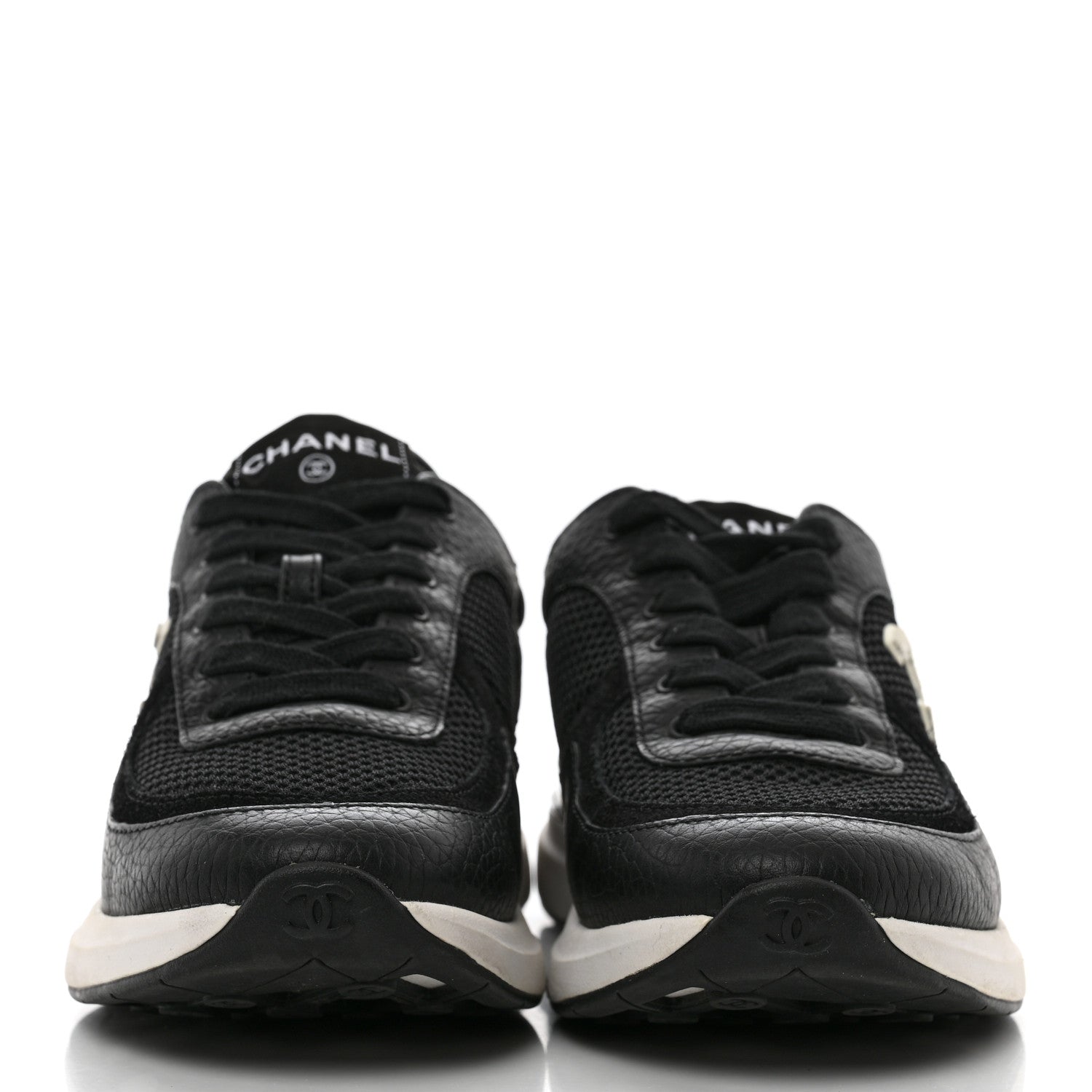 Chanel Calfskin Mesh Lycra Suede Womens Logo Sneakers 36 Black 2 of 8