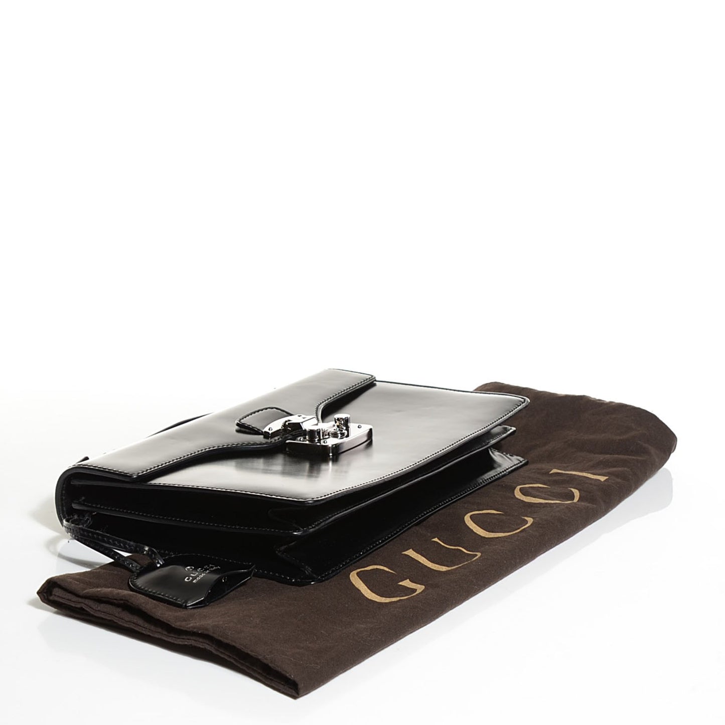 Regent Calfskin Small Lady Lock Briefcase Clutch Black