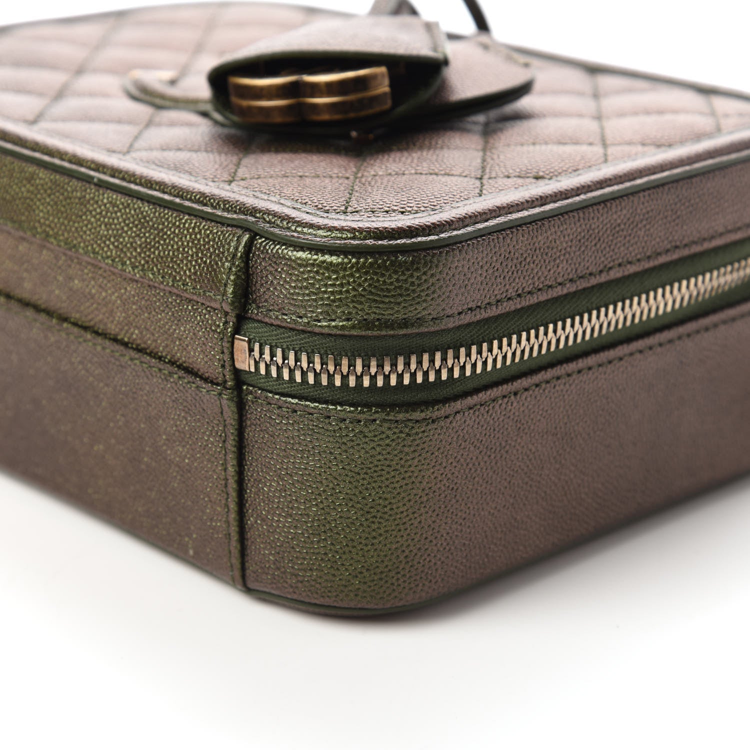 Chanel Iridescent Caviar Quilted Medium CC Filigree Vanity Case Green 7 of 11