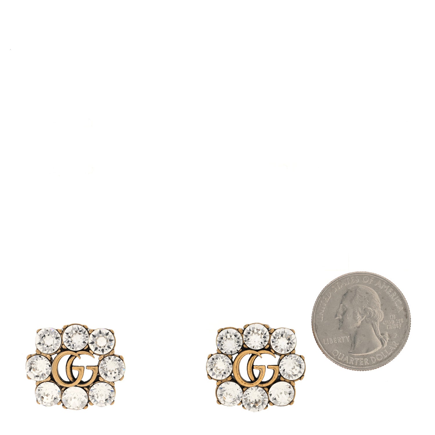 Gucci Metal Crystal Double G Clip On Earrings Aged Gold 2 of 5