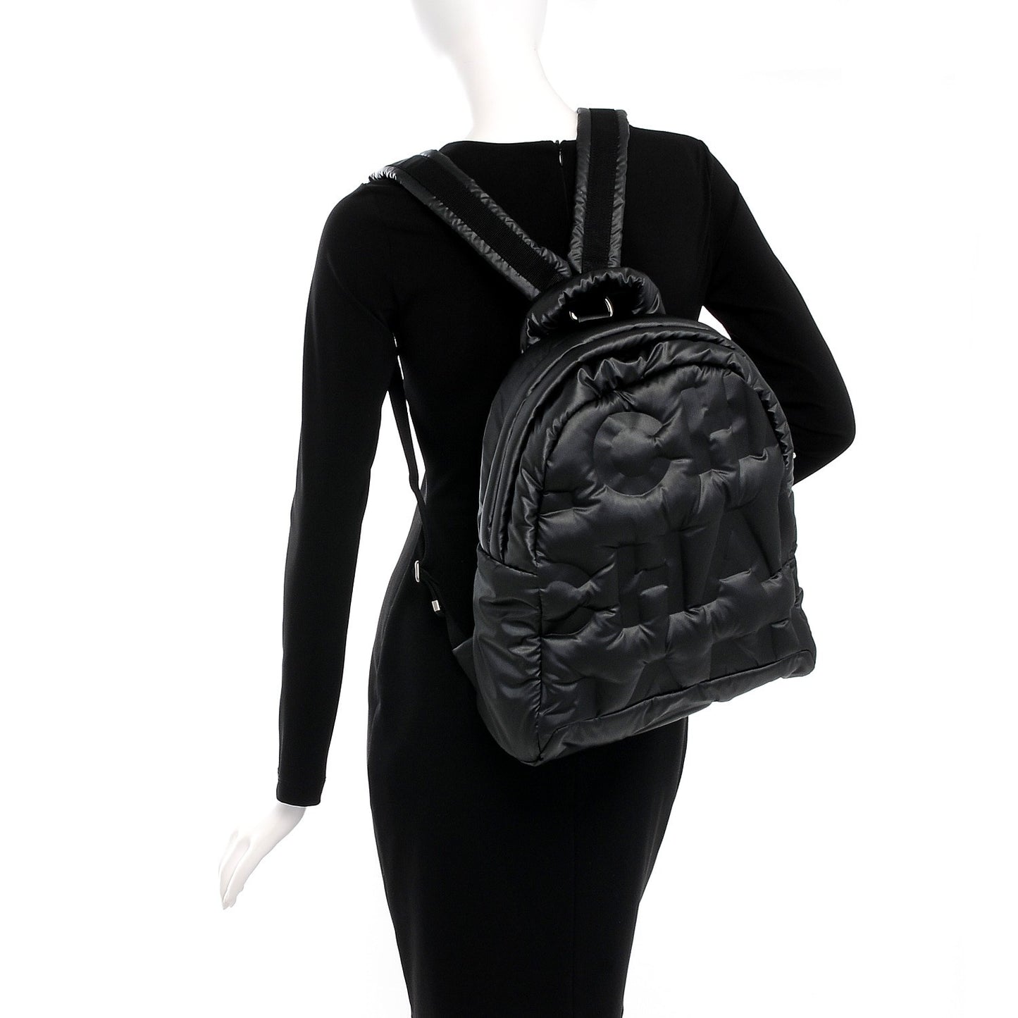 Nylon Embossed Small Doudoune Backpack Black
