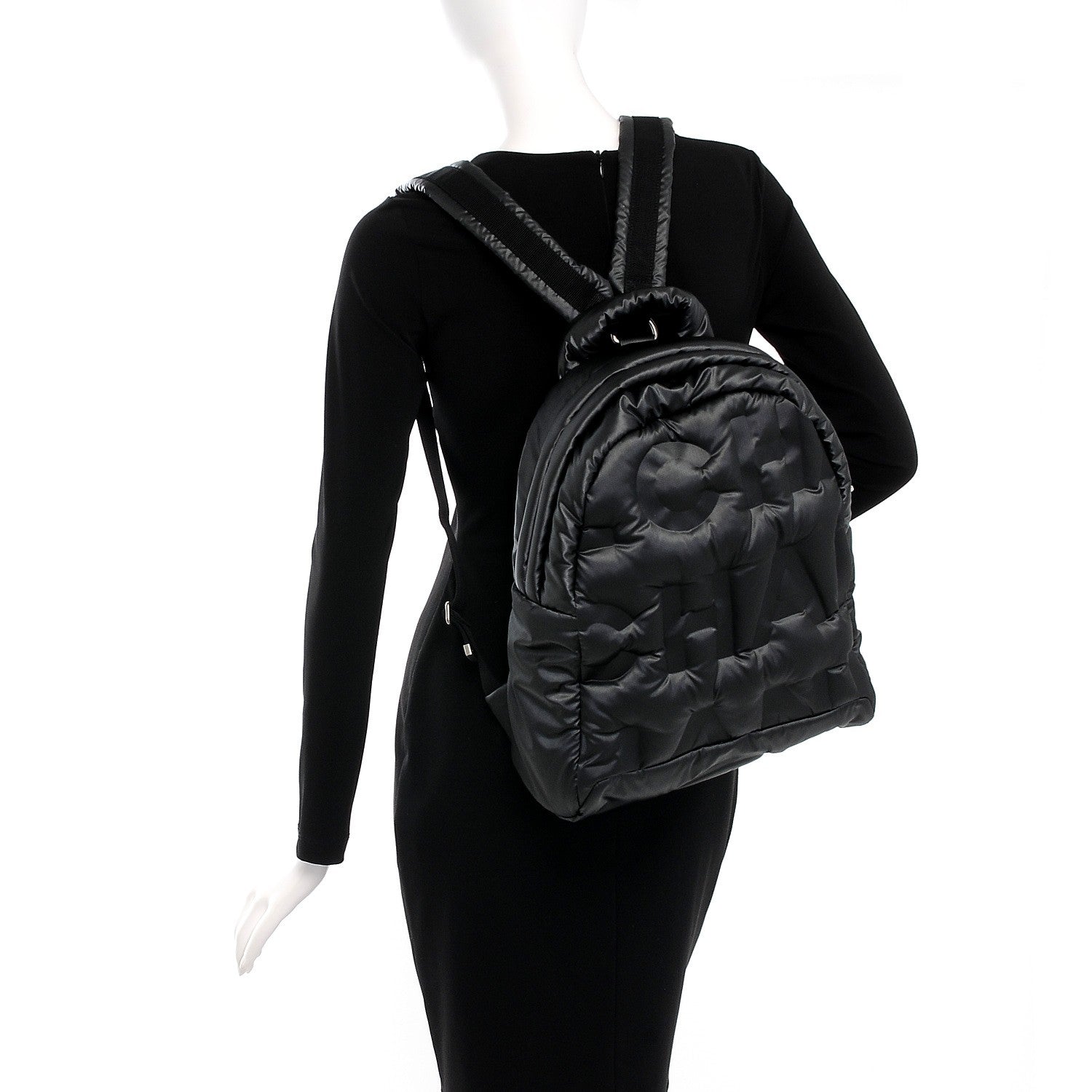 Chanel Nylon Embossed Small Doudoune Backpack Black 2 of 8