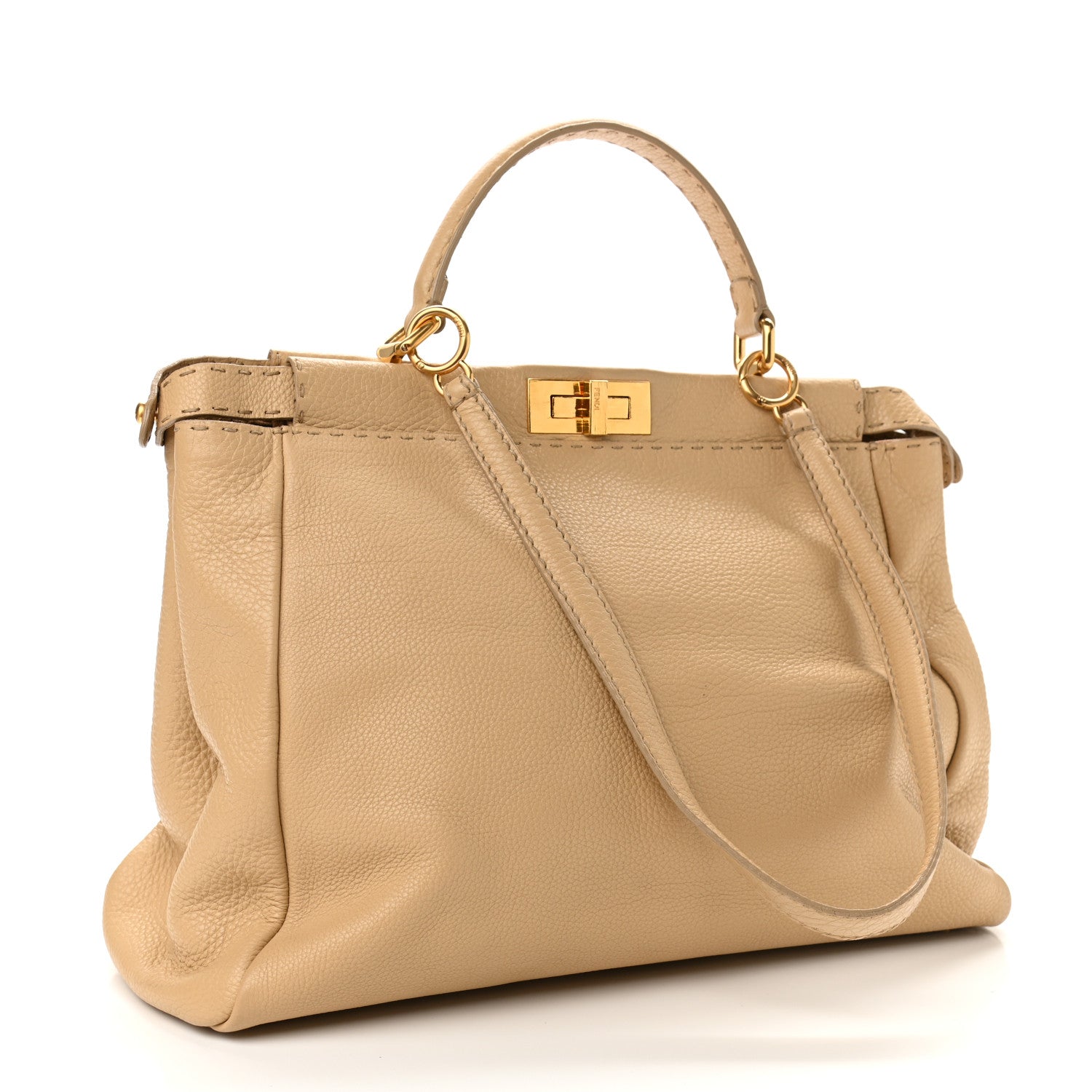 Fendi Calfskin Romano Selleria Embroidered Large Peekaboo Iconic Satchel Beige 3 of 11