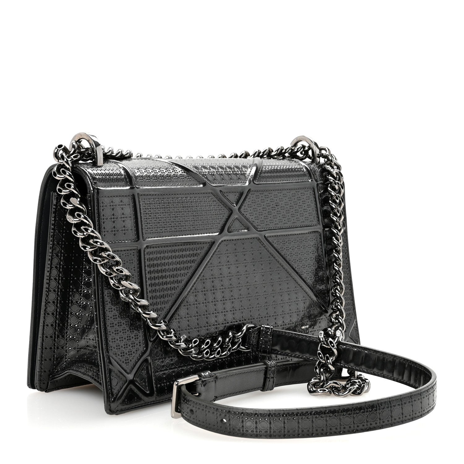 Christian Dior Metallic Patent Micro-Cannage Medium Diorama Flap Bag Onyx Black 3 of 9