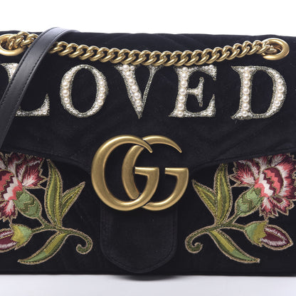 Gucci Velvet Matelasse Loved Embroidered Medium GG Marmont Shoulder Bag Black 11 of 11