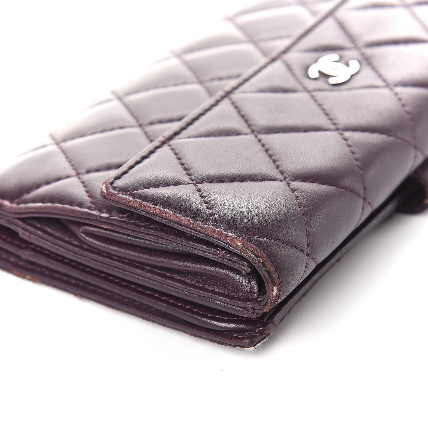 Lambskin Quilted Long Flap Wallet Prune