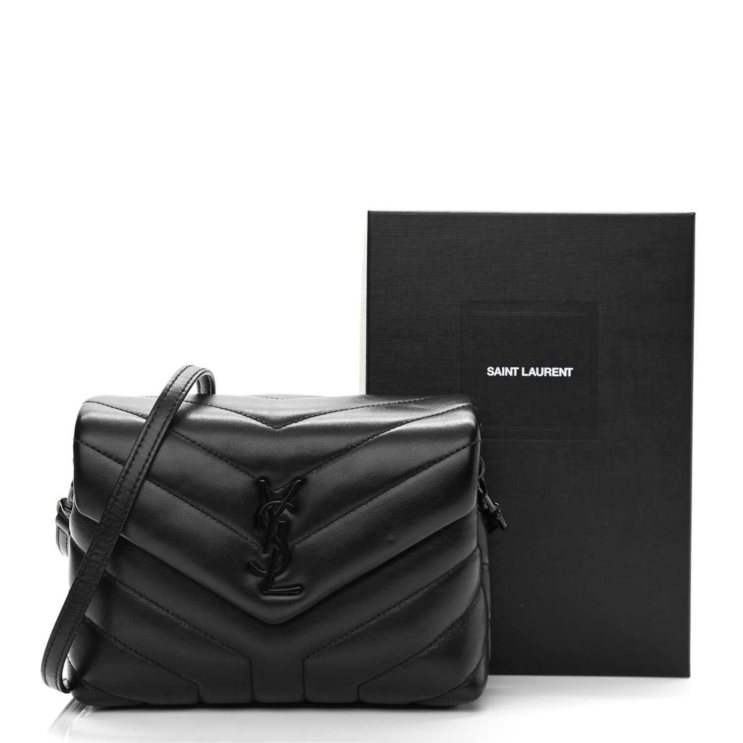 Saint Laurent Calfskin Y Quilted Monogram Toy Loulou Crossbody Bag Black 12 of 12