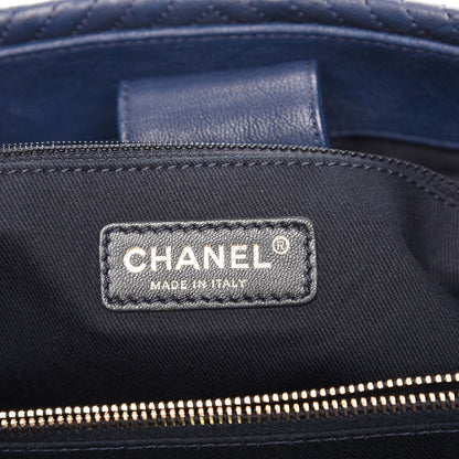 Chanel Wrinkled Lambskin Chevron Quilted Large Surpique Tote Navy Blue 7 of 8
