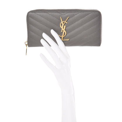 Saint Laurent Grain De Poudre Matelasse Chevron Monogram Zip Around Wallet Dark Anthracite 2 of 11